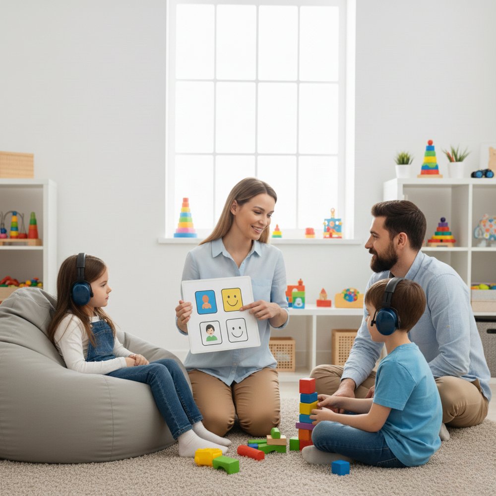 Familia participando en una sesión de acompañamiento